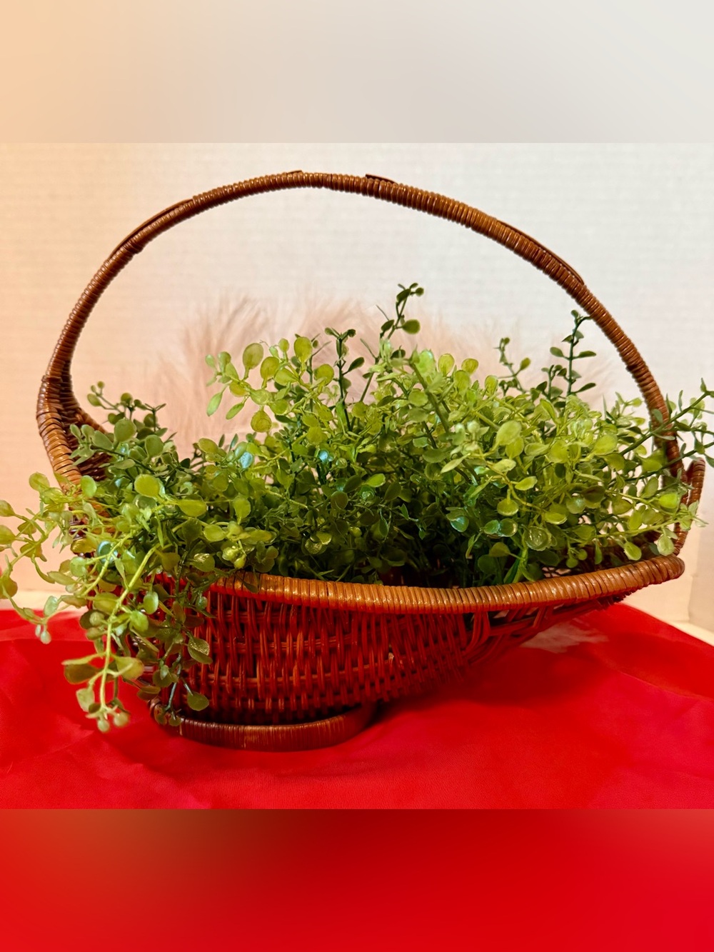 Wicker gathering basket vintage handwoven